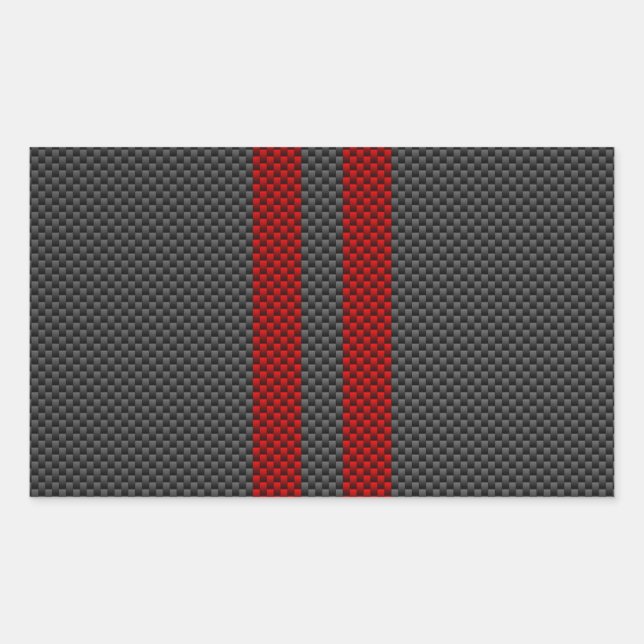 Burgundy Red Carbon Fiber Like Racing Stripes Rectangular Sticker (Front)