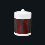 Burgundy Red Carbon Fiber Like Racing Stripes Teapot<br><div class="desc">A sporty burgundy red racing stripes accent on charcoal carbon fiber style decor. The carbon fiber print look suits automotive,  modern,  and industrial tastes and the vibrant vertical lines make for a dynamic design. 



 A great gift idea!</div>