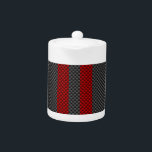 Burgundy Red Carbon Fiber Like Racing Stripes Teapot<br><div class="desc">A sporty burgundy red racing stripes accent on charcoal carbon fiber style decor. The carbon fiber print look suits automotive,  modern,  and industrial tastes and the vibrant vertical lines make for a dynamic design. 



 A great gift idea!</div>