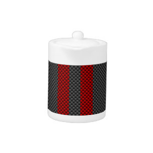 Burgundy Red Carbon Fiber Like Racing Stripes Teapot