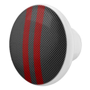 Burgundy Red Carbon Fiber Style Racing Stripes Ceramic Knob
