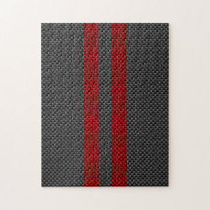 Burgundy Red Carbon Fiber Style Racing Stripes Jigsaw Puzzle