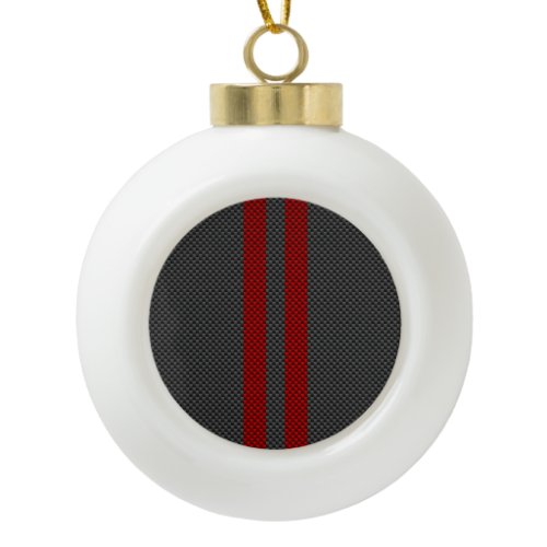 Burgundy Red Carbon Fiber Style Stripes Ceramic Ball Christmas Ornament