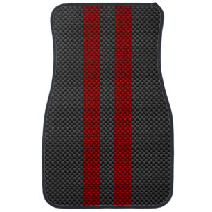 Burgundy Red Carbon Fiber Style Stripes Decor Car Mat
