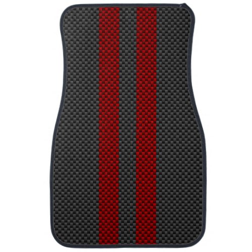 Burgundy Red Carbon Fiber Style Stripes Decor Car Mat
