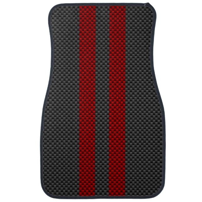Burgundy Red Carbon Fiber Style Stripes Decor Car Mat (Front)