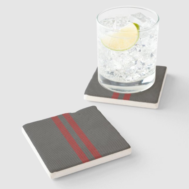 Burgundy Red Carbon Fiber Style Stripes Decor Stone Coaster (Side)