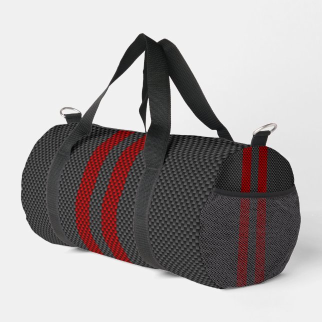 Burgundy Red Carbon Fiber Style Stripes Duffle Bag (Right Corner)