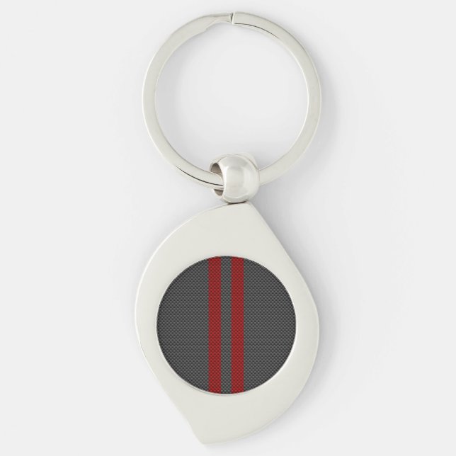 Burgundy Red Carbon Fiber Style Stripes Keychain (Front)