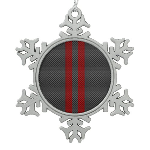 Burgundy Red Carbon Fiber Style Stripes Snowflake Pewter Christmas Ornament