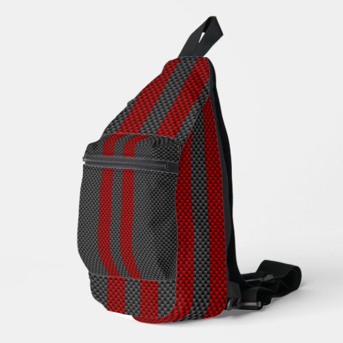 Burgundy Red Carbon Fibre Style Stripes Sling Bag
