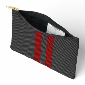 Burgundy Red Carbon Style Racing Stripes Decor Accessory Pouch