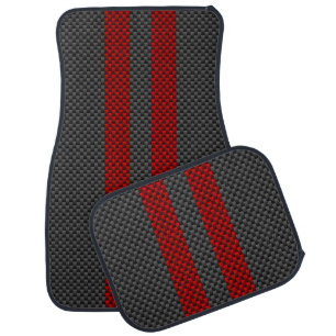 Burgundy Red Carbon Style Racing Stripes Decor Car Floor Mat