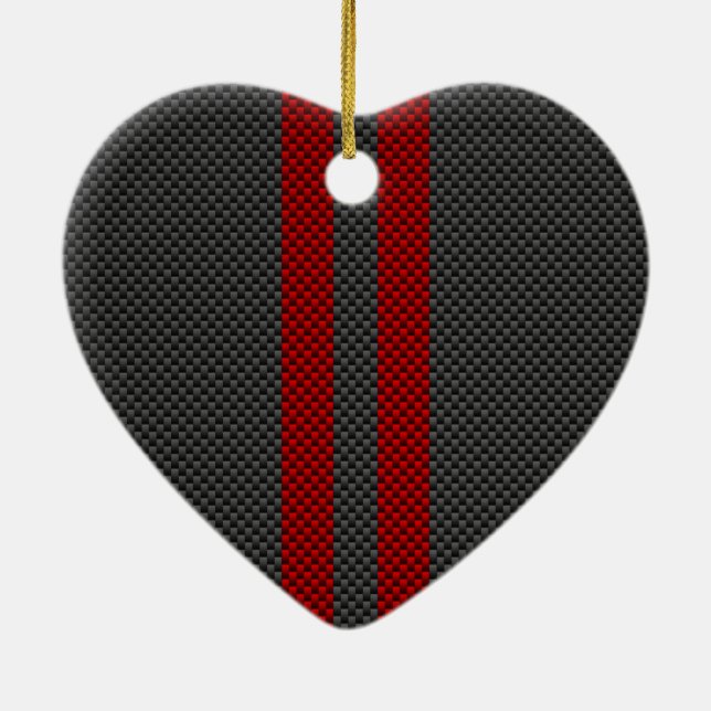 Burgundy Red Carbon Style Racing Stripes Decor Ceramic Ornament (Back)