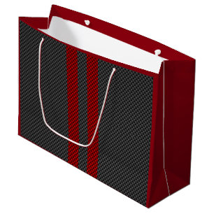 Burgundy Red Carbon Style Racing Stripes Decor Large Gift Bag