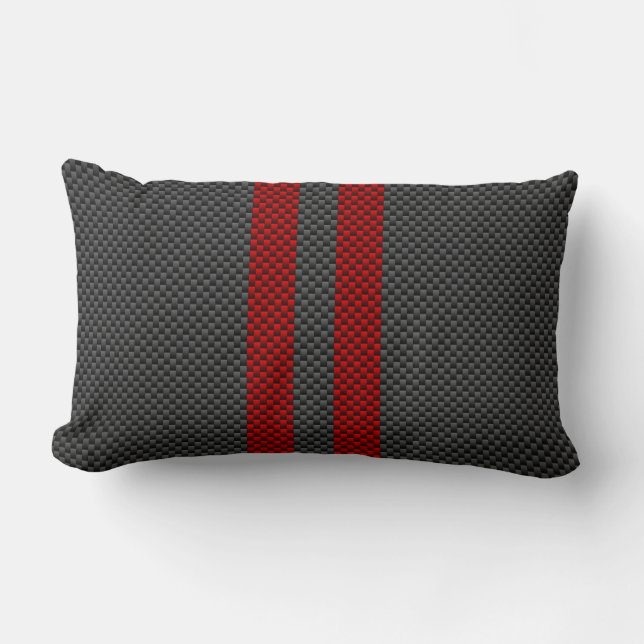 Burgundy Red Carbon Style Racing Stripes Decor Lumbar Pillow (Front)