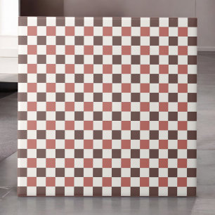 Burgundy Red Checkered Pattern Retro Minimalist Ceramic Tile