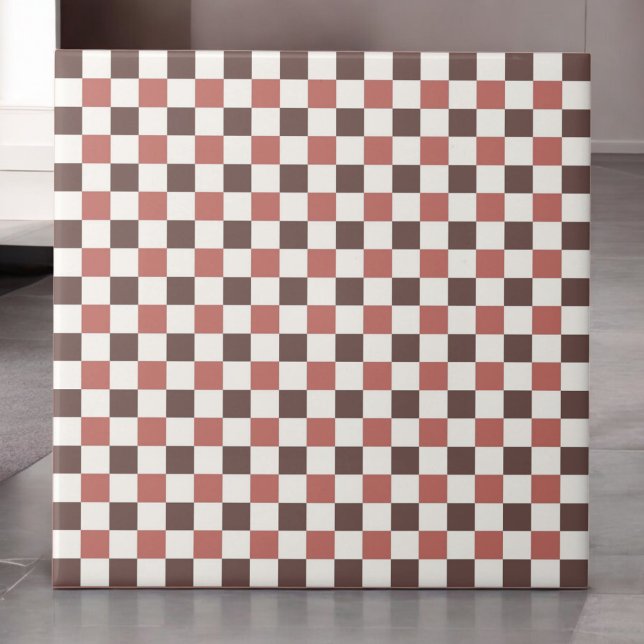 Burgundy Red Checkered Pattern Retro Minimalist Ceramic Tile (Creator Uploaded)