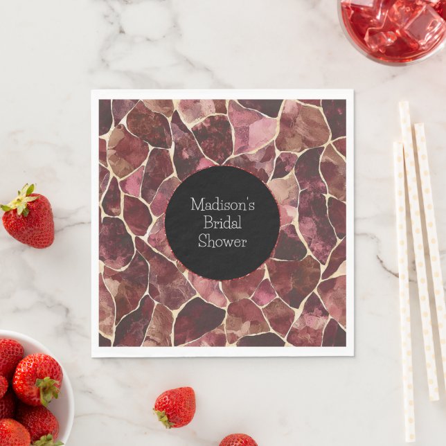Burgundy Red Chic Abstract Bridal Shower Napkins (Insitu)