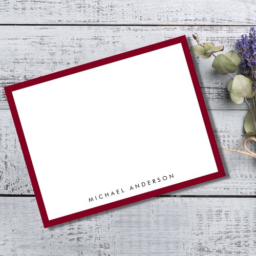 Burgundy Red Classic Border Correspondence      Note Card