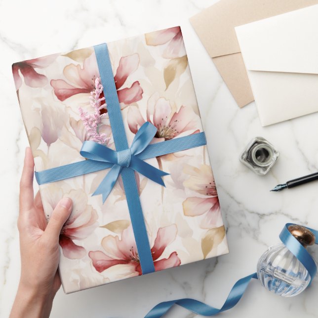 Burgundy Red Cream Floral Bridal Shower Wrapping Paper (Gifting)