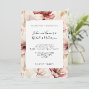 Burgundy Red Cream Floral Wedding  Invitation