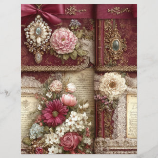 Burgundy Red Cream Junk Journal Scrapbook Paper