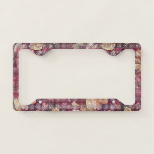 Burgundy Red Cream Leaves Sparkle License Plate Frame