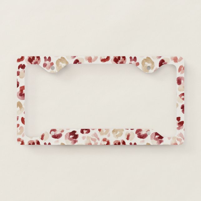 Burgundy Red Cream Leopard Print License Plate Frame (Front)