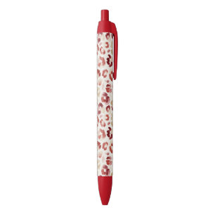 Burgundy Red Cream Leopard Print Pen