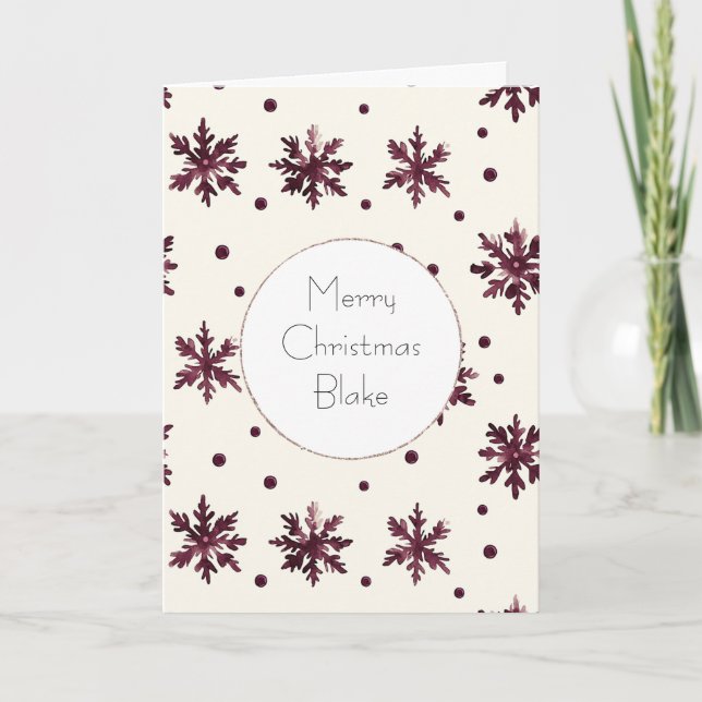 Burgundy Red Cream Snowflakes Christmas Card (Front)