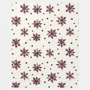 Burgundy Red Cream Snowflakes Christmas Fleece Blanket