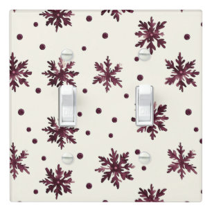 Burgundy Red Cream Snowflakes Christmas Light Switch Cover