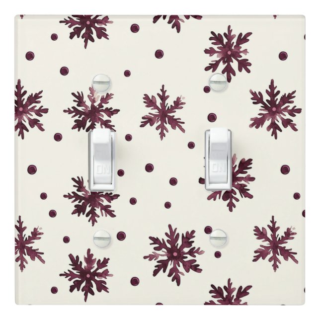 Burgundy Red Cream Snowflakes Christmas   Light Switch Cover (In Situ)
