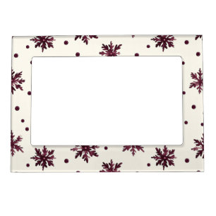 Burgundy Red Cream Snowflakes Christmas Magnetic Frame