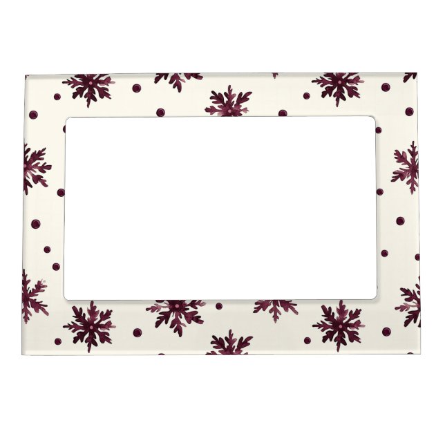 Burgundy Red Cream Snowflakes Christmas   Magnetic Frame (Front)