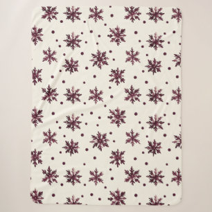 Burgundy Red Cream Snowflakes Christmas Sherpa Blanket