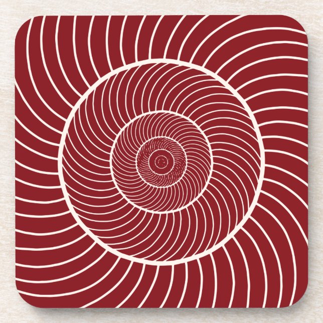 Burgundy red cream spiral snail fibonacci sequence beverage coaster (Front)