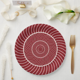 Burgundy red cream spiral snail fibonacci sequence paper plates