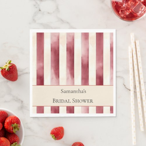 Burgundy Red Cream Stripes Bridal Shower Napkins