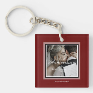 Burgundy red custom 50th anniversary couple photo keychain