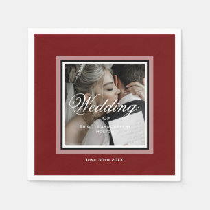 Burgundy red custom wedding couple photo napkins