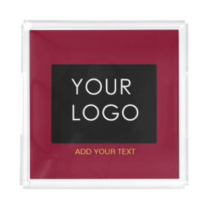 Burgundy Red Customizable Business Add Your Logo   Acrylic Tray