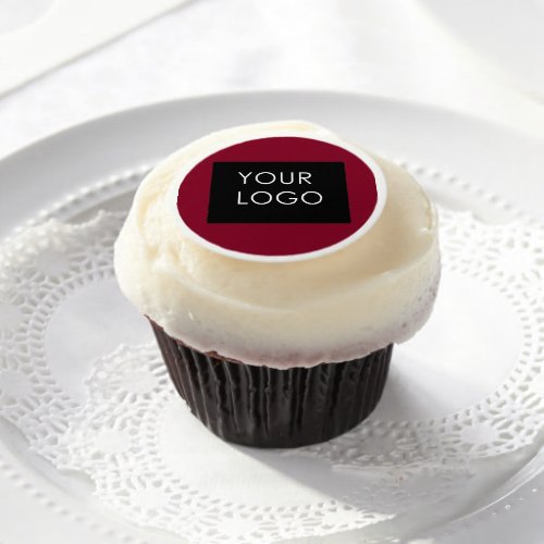 Burgundy Red Customizable Business Add Your Logo   Edible Frosting Rounds