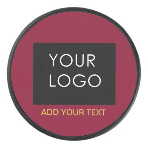 Burgundy Red Customizable Business Add Your Logo   Hockey Puck