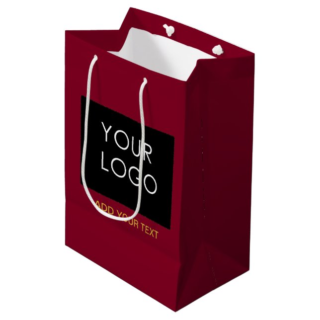 Burgundy Red Customizable Business Add Your Logo Medium Gift Bag (Front Angled)