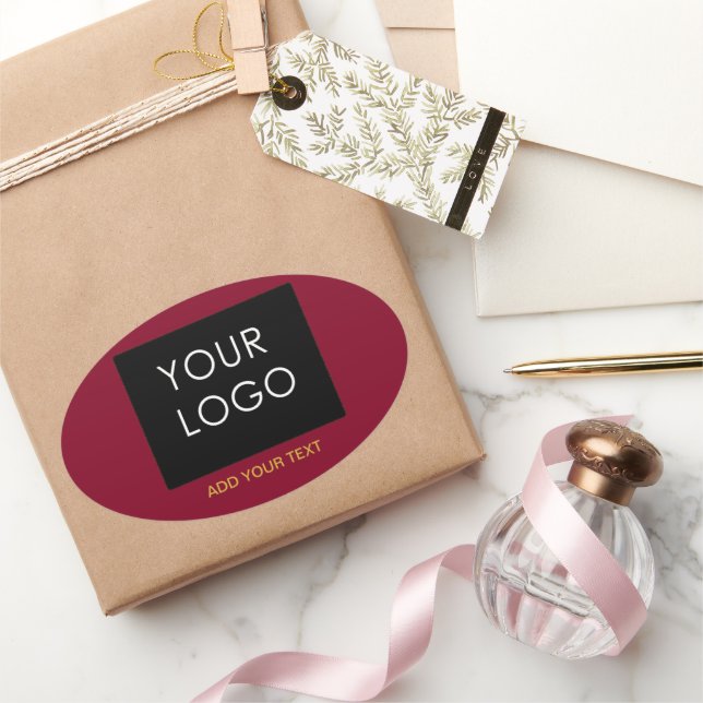 Burgundy Red Customizable Business Add Your Logo  Oval Sticker (Gifting)