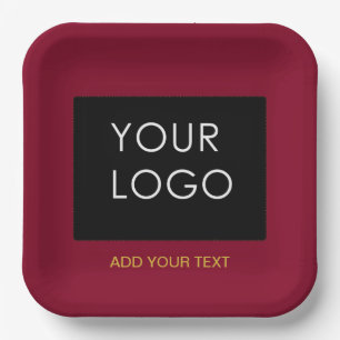 Burgundy Red Customizable Business Add Your Logo  Paper Plates