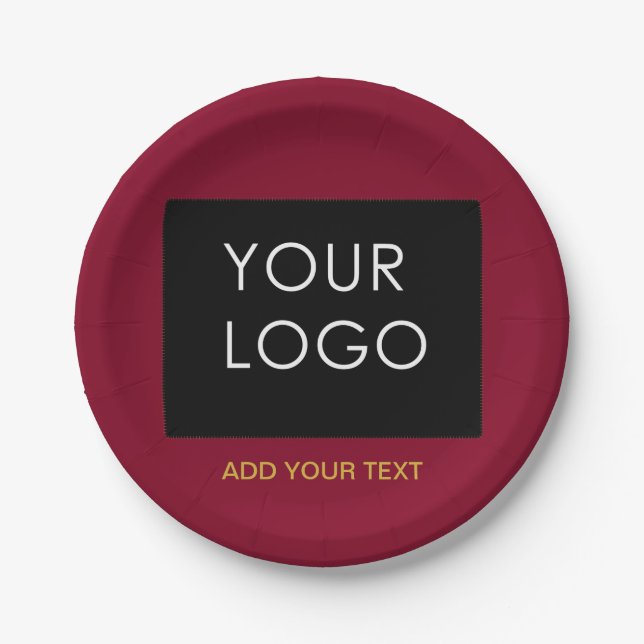 Burgundy Red Customizable Business Add Your Logo Paper Plates (Front)