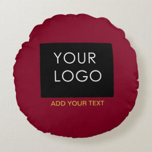 Burgundy Red Customizable Business Add Your Logo Round Pillow
